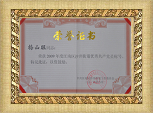 優(yōu)秀共產(chǎn)黨員榮譽證書